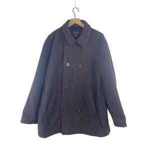 J. Crew Men's Large Wool Blend Double Breasted Gray Brown Winter Pea Coat Preppy